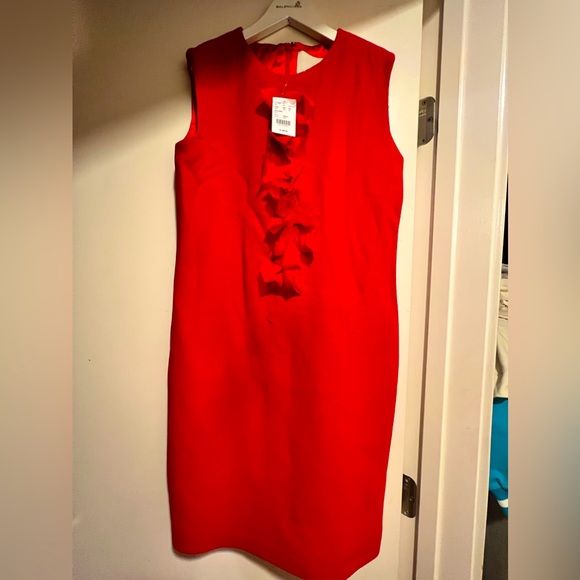 Olivine Gabbro - Red Chiffon Detail Sleeveless Wool Dress $1,830 - Picture 2 of 6